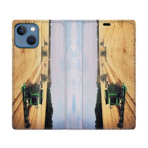 Housse Cuir Portefeuille Pour Iphone 14 (6.1) Agriculture Moissonneuse