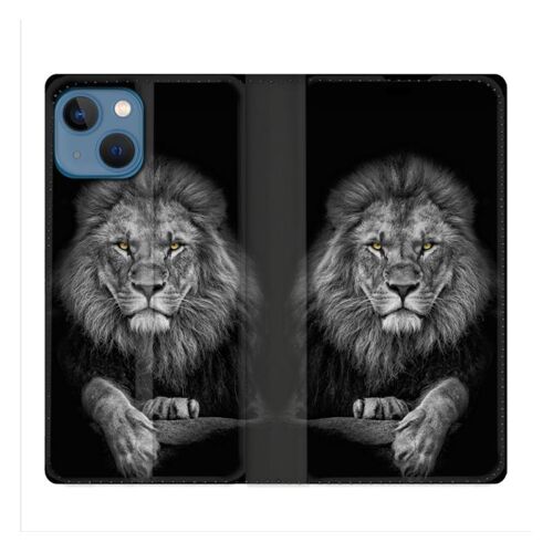 Housse Cuir Portefeuille Pour Iphone 14 Pro (6.1) Animal Lion Majestueux