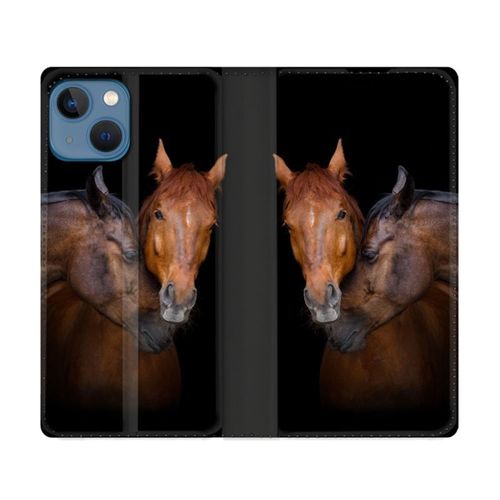 Housse Cuir Portefeuille Pour Iphone 14 Plus (6.7) Animal Cheval Marron