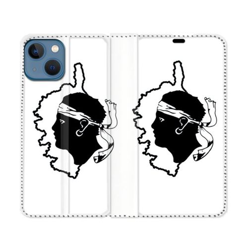 Housse Cuir Portefeuille Pour Iphone 14 Plus (6.7) Voyage Corse Blanc