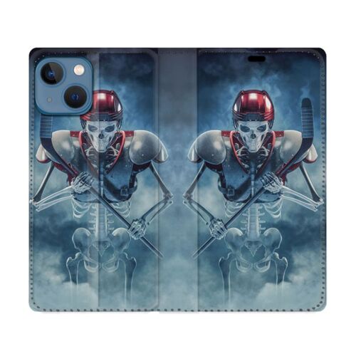 Housse Cuir Portefeuille Pour Iphone 14 Pro Plus (6.7) Sport Hockey Squelette