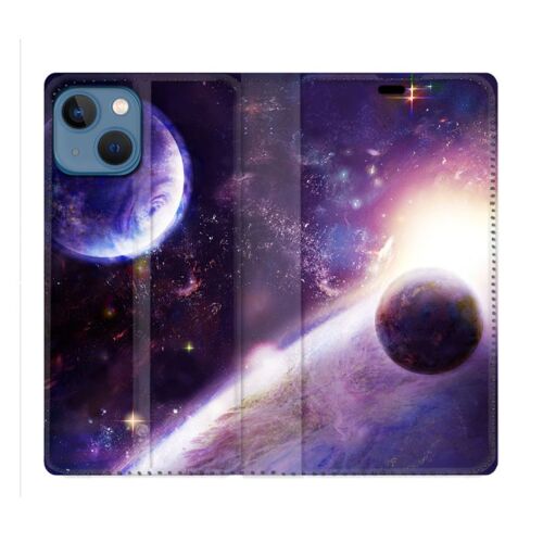 Housse Cuir Portefeuille Pour Iphone 14 Pro Plus (6.7) Univers Planete Stellaire