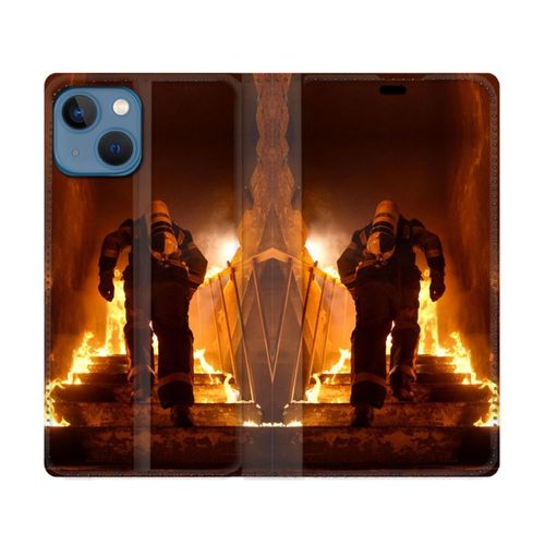 Housse Cuir Portefeuille Pour Iphone 14 Plus (6.7) Pompier Escalier