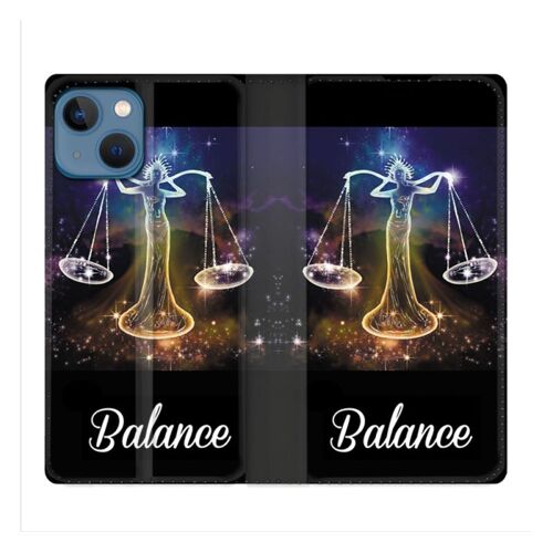 Housse Cuir Portefeuille Pour Iphone 14 Plus (6.7) Signe Zodiaque 2 Balance