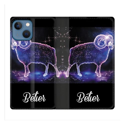 Housse Cuir Portefeuille Pour Iphone 14 Plus (6.7) Signe Zodiaque 2 Bélier