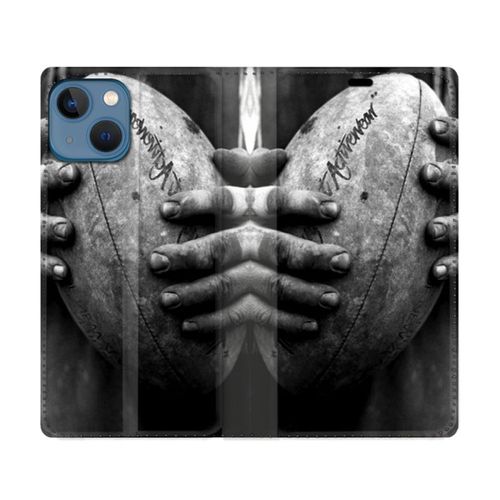 Housse Cuir Portefeuille Pour Iphone 14 Plus (6.7) Sport Rugby Ballon Vintage