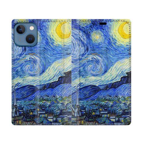 Housse Cuir Portefeuille Pour Iphone 14 Plus (6.7) Peinture La Nuit Étoilée