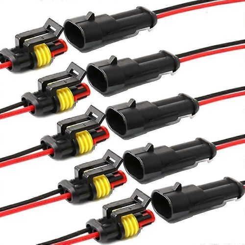 Connecteur étanche, connecteurs de fil électrique autobloquants à 2 broches avec fil marin de 16 Awg pour les connexions de voiture, de camion, de bateau et autres fils. (5pack)