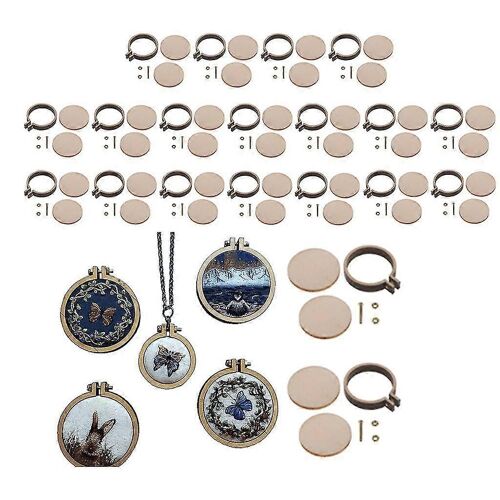 20pcs Mini Broderie Cerceau En Bois Cross Stitch Cadre Fait À La Main Pendentif Artisanat