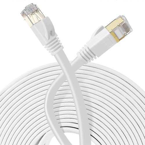 Câble Ethernet plat de 10 m, câble réseau Cat7 avec RJ45 plaqué, compatible avec Cat6 / cat5, câble Ethernet fibre, pour routeur, modem de commutation (blanc)