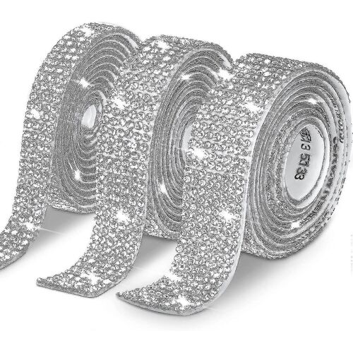 3 Rouleaux / 6,6 Verges Ruban Strass En Cristal Auto-Adhésif, Bandes D'autocollants De Ruban De Diamant
