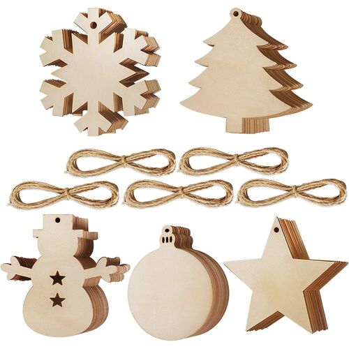 50pcs Ornements de tranches de Bois Non Fini Tranches d'ornement suspendues avec Trou pour Bricolage et décorations de fête,décoration de Noël