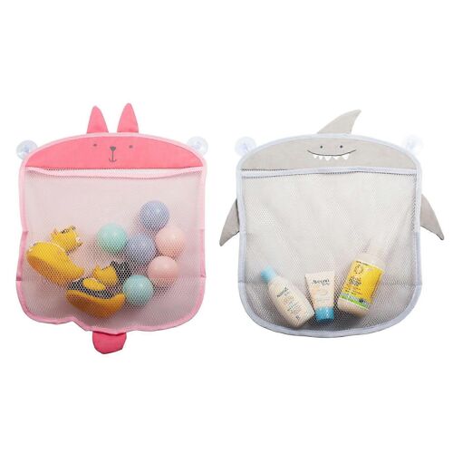 2 Pack Organisateur De Rangement De Jouets De Bain Pour Enfants, Filet De Sac En Filet Suspendu À La Douche Pour Baignoire, Gris Et Rose