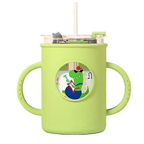 Tasse De Lait Pour Bébé Anti-Chute Avec Paille Silicone Double Poignée Manchon Enfants Tasse D'eau (Vert)
