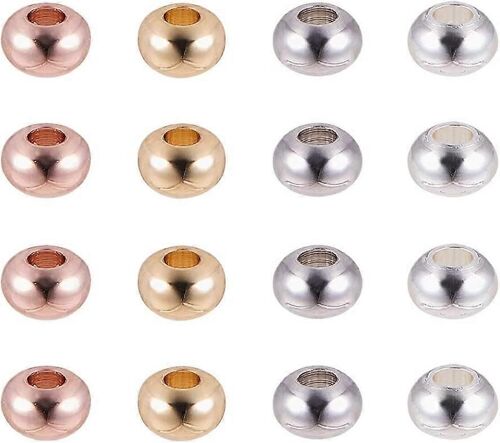80pcs 4 Couleur Lisse Rondelle Perles En Laiton Environnement Perles Entretoises Métal Pour Bracelet Collier (Platine, Or Rose, Argent, Or)