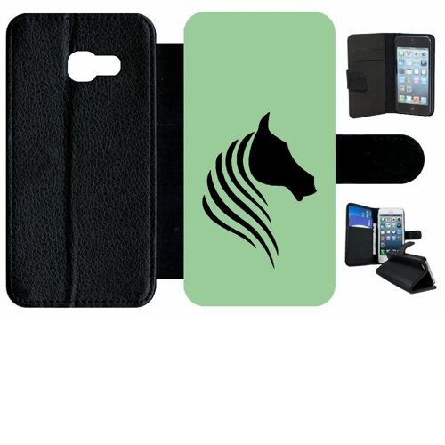 Etui à rabat galaxy a3 (2017) - cheval fond vert - simili-cuir - noir