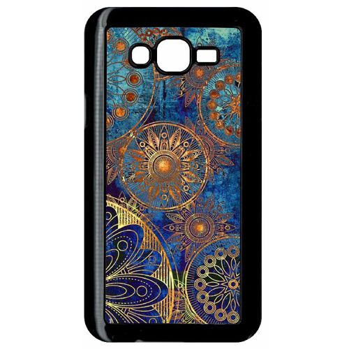 Coque pour smartphone - Ornements or et bleu nuit - compatible avec samsung Galaxy J7 - Plastique - bord Noir