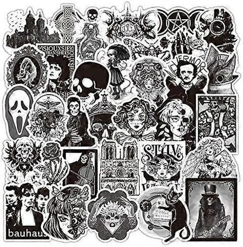 Autocollants Gothiques Noir Et Blanc Punk Gothique Décalcomanies Pour Bouteille D'eau Hydro Flacon Ordinateur Portable Bagages Voiture Vélo Casque Vinyle Imperméable 100 Pcs