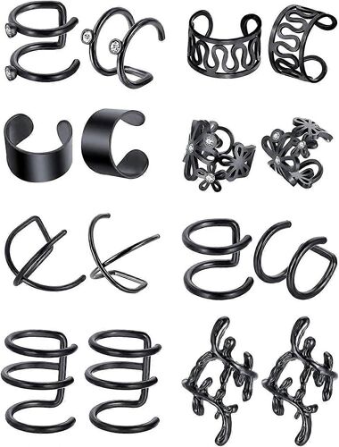 En Acier Inoxydable Boucles D'oreilles Pour Hommes Femmes Non Piercing Clip Sur Cartilage Earcuff Wrap Hypoallergénique Boucles D'oreilles Ensemble - 16pcs