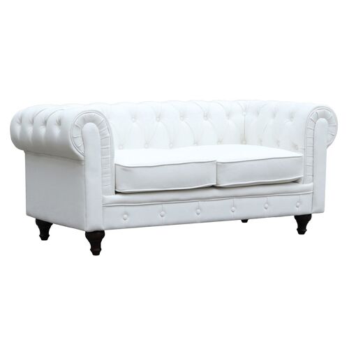 Canapé fixe Chesterfield Aliza - 157 x 82 x 70 cm - 2 places - Blanc