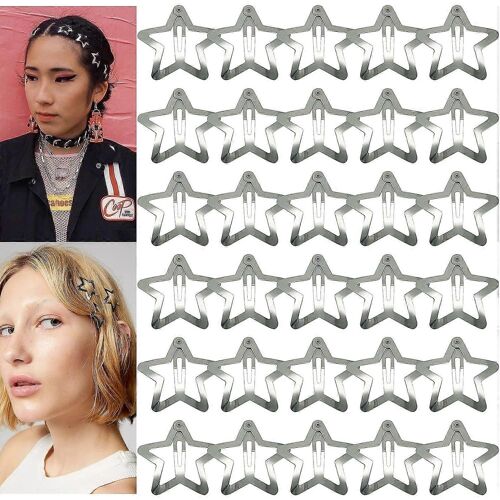 30 Pcs 1.22 ""Star Hair Clips Snap Hair Barrettes Non Slip Star Hair Accessories For Girls Women 2000s Y2k Silver Metal Hair Clips