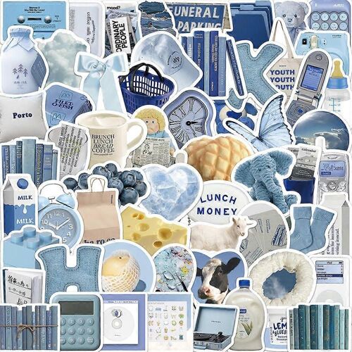60 Bleu Ins Style Dessin Animé Graffiti Autocollants Personnalité Décoré Valise Stylo Guitare Cahier Étanche