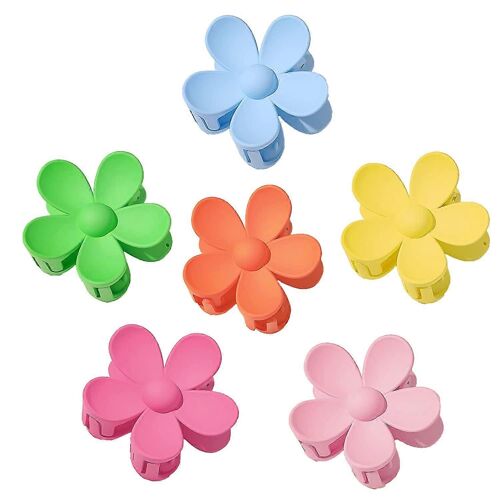 Toderoy 6 Pcs Big Hair Claw Clips Fleur Mate Pinces À Cheveux Antidérapant Mignon Cheveux Attraper Barrettes Pinces De Mâchoire En Plastique Pour Cheveux Épais Minces Cheveux Acrylique Accès 