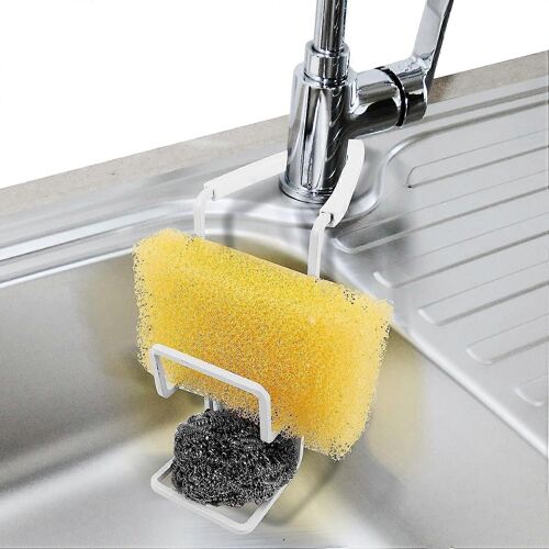 Porte-éponge d¿évier Caddy évier - Receveur de robinet Receveur de douche - Organisateur en métal de cuisine et de salle de bain suspendu Fix autour du robinet