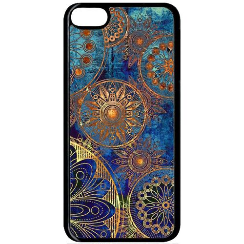 Coque pour smartphone - Ornements or et bleu nuit - compatible avec apple Ipod Touch 6 - Plastique - bord Noir