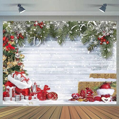 7x5FT Noël Fond Photographie Hiver Noël Photographie Fond Arbre de Noël Neige Cadeau Décoration Fond Bannière Pour Fête de Noël