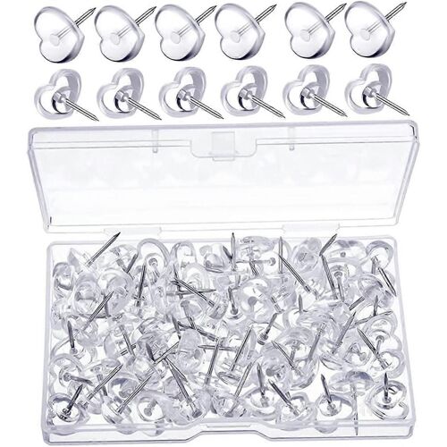100pcs Transparent Coeur Punaise Pin Affichage Conseil Punaises Transparent Push Clair Punaise Carte Push Décoratif Push Mur