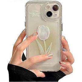 Compatible avec l¿étui iPhone, la tulipe mignonne Rose Fleur Fleur Appareil photo Protection de l'objectif Clair Doux Housse antichoc Coque de téléphone (vert, iPhone 13)