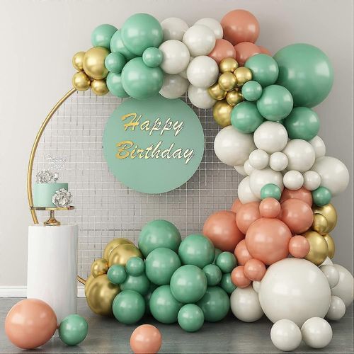 Kit de guirlande de ballons vert sauge, Saint-Patrick 112 pcs pâte de haricots rose et vert rétro sable blanc métallisé or latex ballons, 5 10 12 18 pouces pour