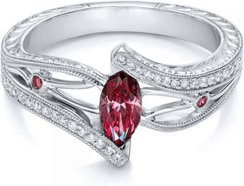 Femmes Bague Incrustée De Gemmes Artificielles Ovales Strass Bague Brillante Bijoux Cadeaux D'anniversaire (Rose Rouge, Taille 6)