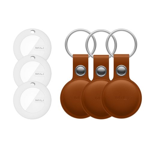 Pack 3 Trackers Mitag + Étui Cuir Porte-Clés Marron Mili