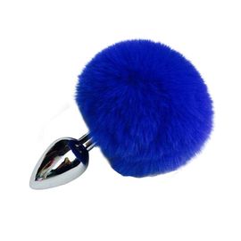 Rosebud Queue Lapin Plug Anal Acier Métal Anus Gode Sextoy Bleu Bondage Tail