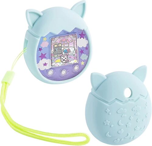 Silicone Case Compatible Tamagotchi Pix Virtual Pet Game Machine, Housse De Protection Pour Tamagotchi Pix Avec Sangle (Bleu Clair, 2pcs)
