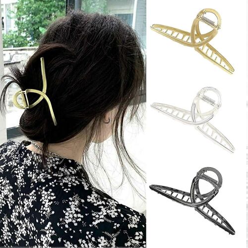 Claw Hair Jaw Clips Barrettes - 3 Pcs No Slip Claw Clip Hair Clamp Grips Pour Femmes Filles Jaw Clips Clamp Barrettes (métal géométrique (gris + or + argent))