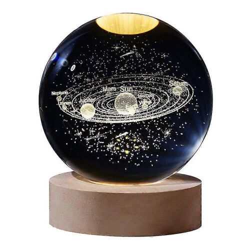 Lampe De Boule De Cristal De Galaxie 3d Lasers Gravure Veilleuse Avec Base En Bois Pour Décor De Chambre À Coucher