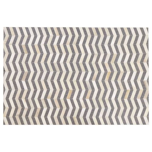 Tapis En Cuir Et Tissu Gris Et Beige 160 X 230 Cm Baggoze