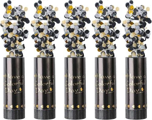 5 Pcs Confetti Cannons, Biodégradable Confettis Mariage Arc-en-ciel Anniversaire pour Baby Shower Noël Fête du Nouvel An, noir Pxcl