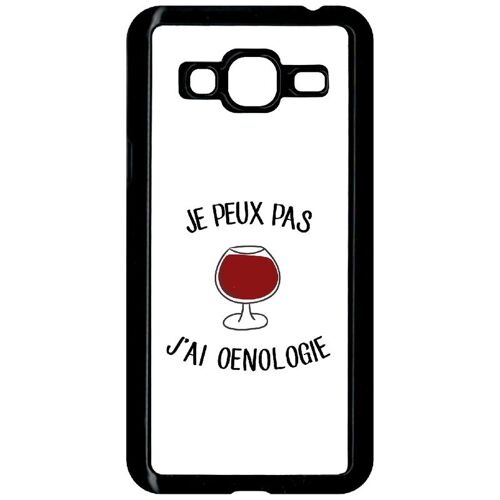 Coque pour smartphone - Je peux pas j ai oenologie vin rouge fond blanc - compatible avec samsung Galaxy J3 (2015) - Plastique - bord Noir