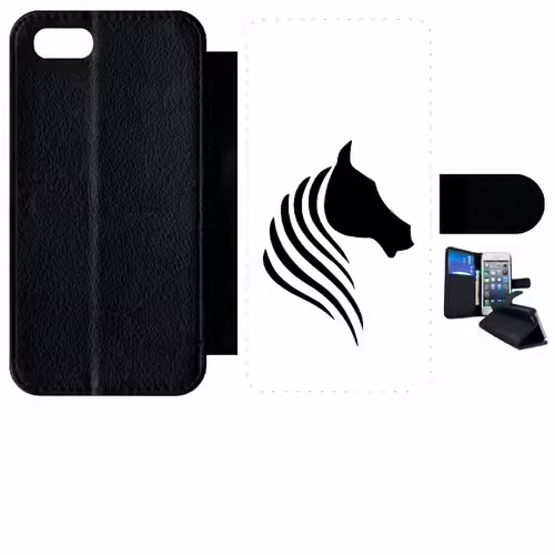 Etui A Rabat - Cheval Fond Blanc - Compatible Avec Apple Iphone 8 - Plastique - Bord Noir
