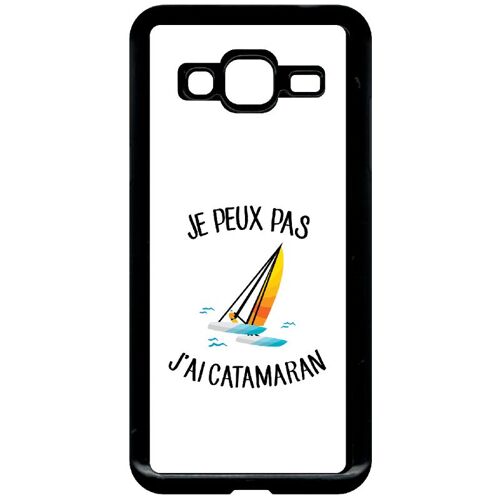 Coque pour smartphone - Je peux pas j ai catamaran bateau fond blanc - compatible avec samsung Galaxy J3 (2016) - Plastique - bord Noir