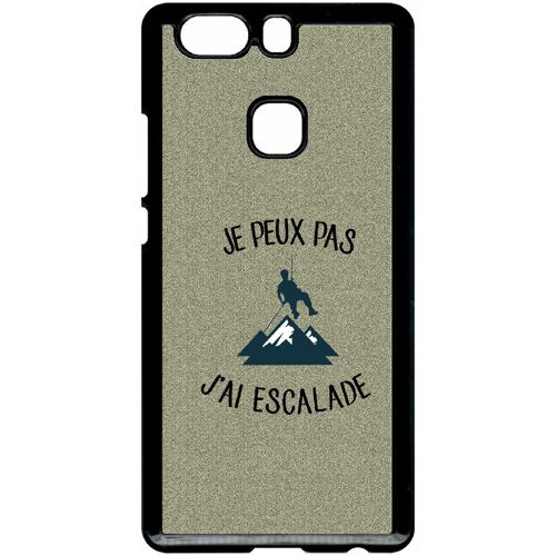 Coque pour smartphone - Je peux pas j ai escalade fond texture gris - compatible avec huawei Ascend P9+ - Plastique - bord Noir