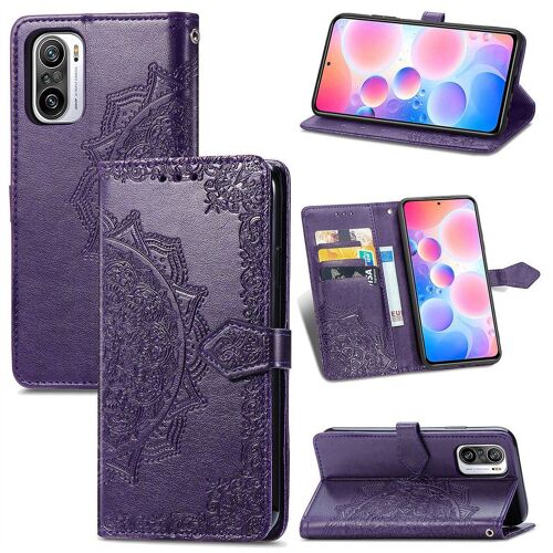 Saturcase Coque Pour Xiaomi Redmi Note 10 Pro, Mandala Gaufrage Pu Cuir Magnétique Flip Portefeuille Support Porte-Carte Protecteur Housse Étui Avec Dragonne Pour Xiaomi Redmi Note 10 Pro (Violet)