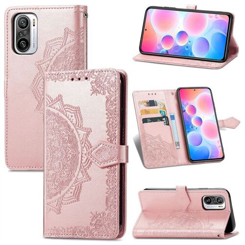 Saturcase Coque Pour Xiaomi Redmi Note 10 Pro, Mandala Gaufrage Pu Cuir Magnétique Flip Portefeuille Support Porte-Carte Protecteur Housse Étui Avec Dragonne Pour Xiaomi Redmi Note 10 Pro (Or Rose)