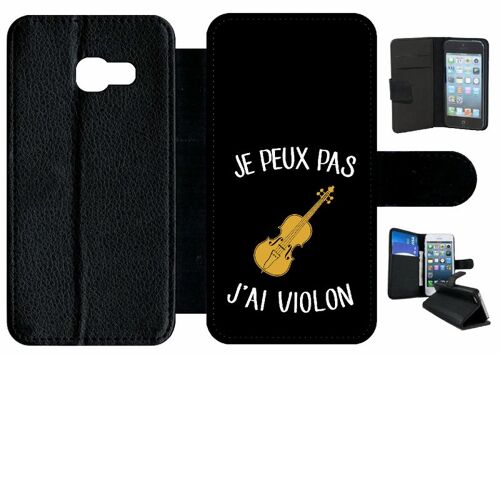 Etui à rabat galaxy a3 (2017) - je peux pas j ai violon fond noir - simili-cuir - noir