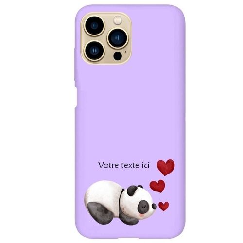 Coque violet Iphone 14 PRO panda avec votre texte
