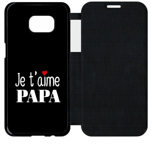 Etui a flip flap - Je t aime papa fond noir - compatible avec samsung Galaxy S7 edge - Plastique - bord Noir